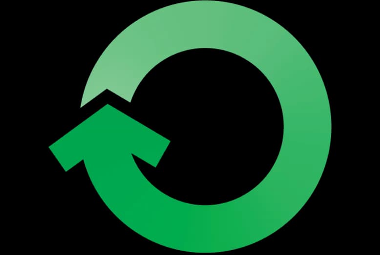 Recycle logo. Grön rund pil.