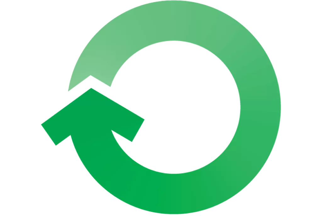 Recycle logo. Grön rund pil.